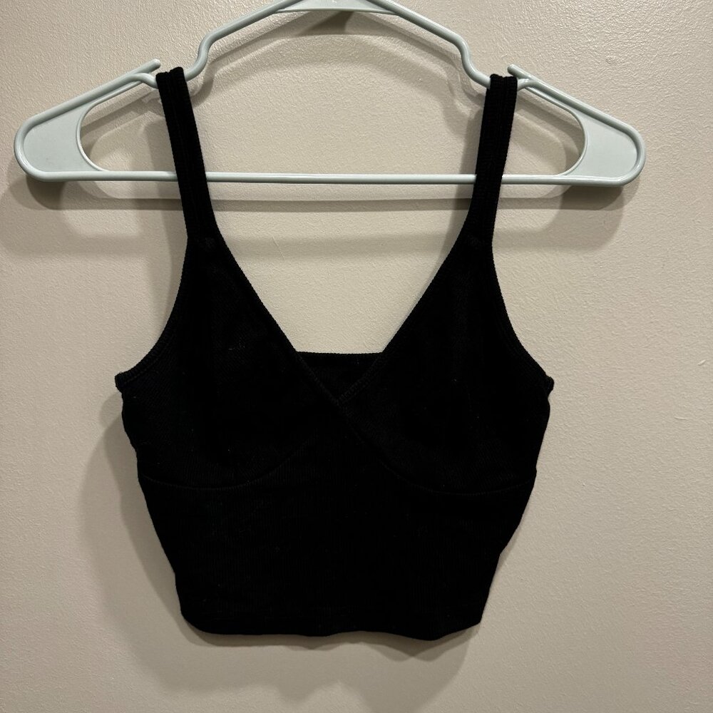 v neck cotton ribbed black tank crop top